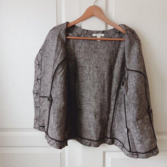 JM Collection Women's Plus Brown Linen Flower Circle Jacket Size 16 - Picture 6 of 11